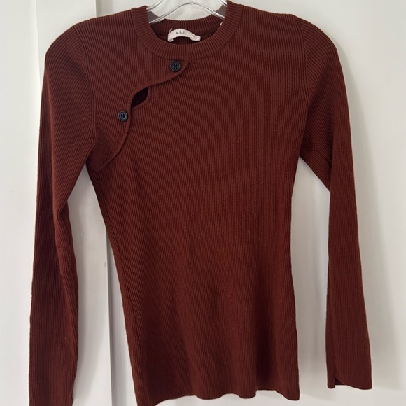 ALC Brown Ribbed Pulloverer Caplan Sweater Shirt Size M - Picture 3 of 9